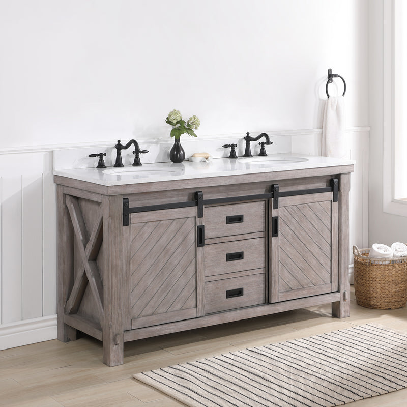 Cortes 60" Double Sink Bath Vanity with White Composite Countertop