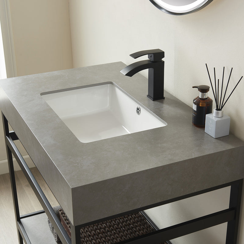 Vinnova Design Funes 36" Single Sink Bath Vanity Metal Support with Sintered Stone Top