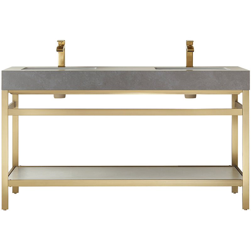 Vinnova Design Funes 60M" Double Sink Bath Vanity Metal Support with Sintered Stone Top