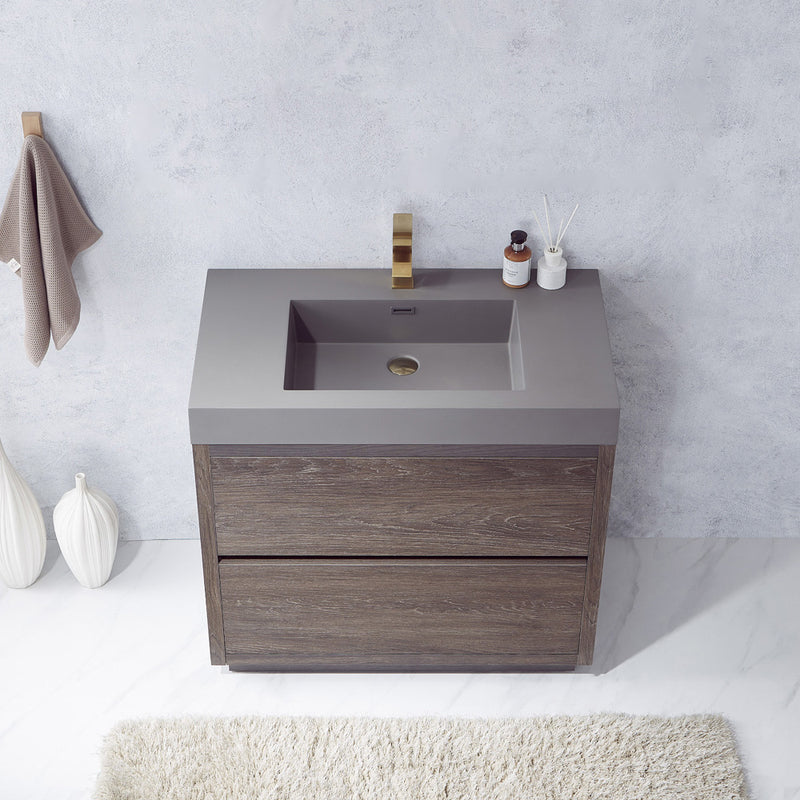 Vinnova Design Huesca 36" Single Sink Bath Vanity with Grey Composite Integral Square Sink Top