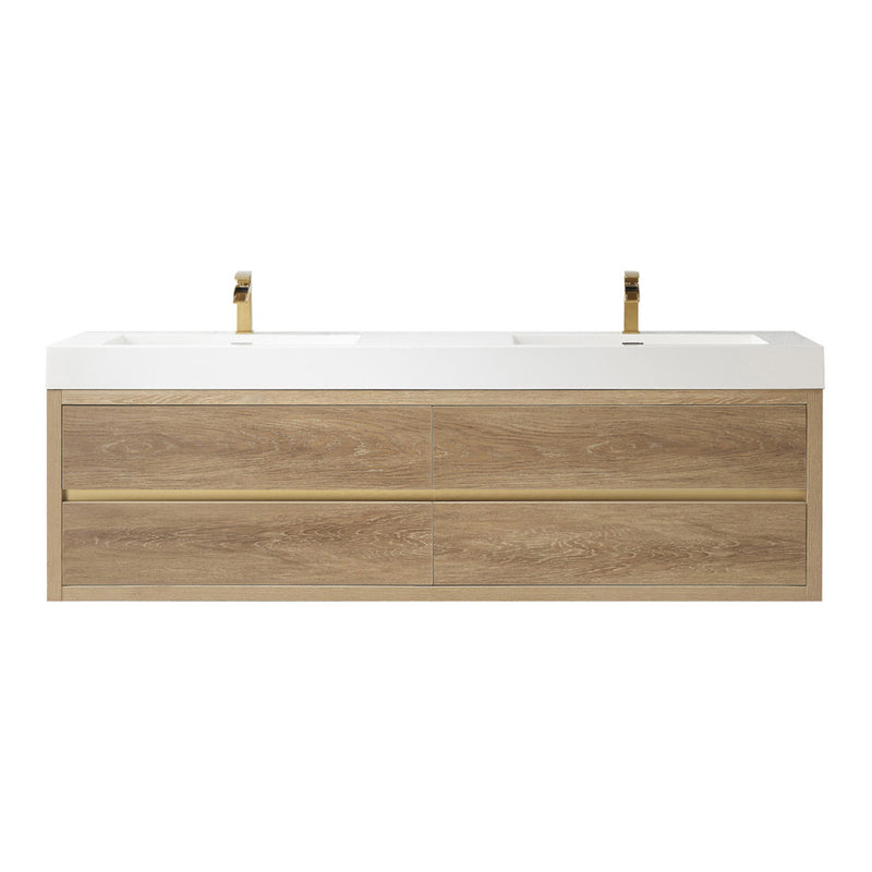 Vinnova Design Palencia 72" Double Sink Wall-Mount Bath Vanity with Grey Composite Integral Square Sink Top