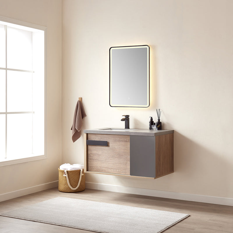 Vinnova Design Carcastillo 40" Single Sink Bath Vanity Oak with Grey Sintered Stone Top