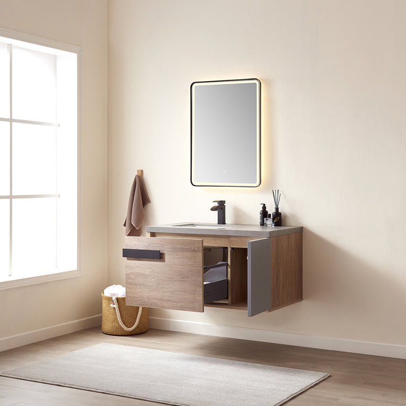 Vinnova Design Carcastillo 40" Single Sink Bath Vanity Oak with Grey Sintered Stone Top