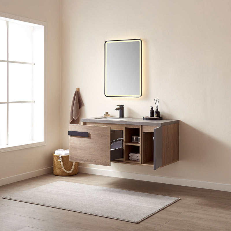 Vinnova Design Carcastillo 47" Single Sink Bath Vanity Oak with Grey Sintered Stone Top