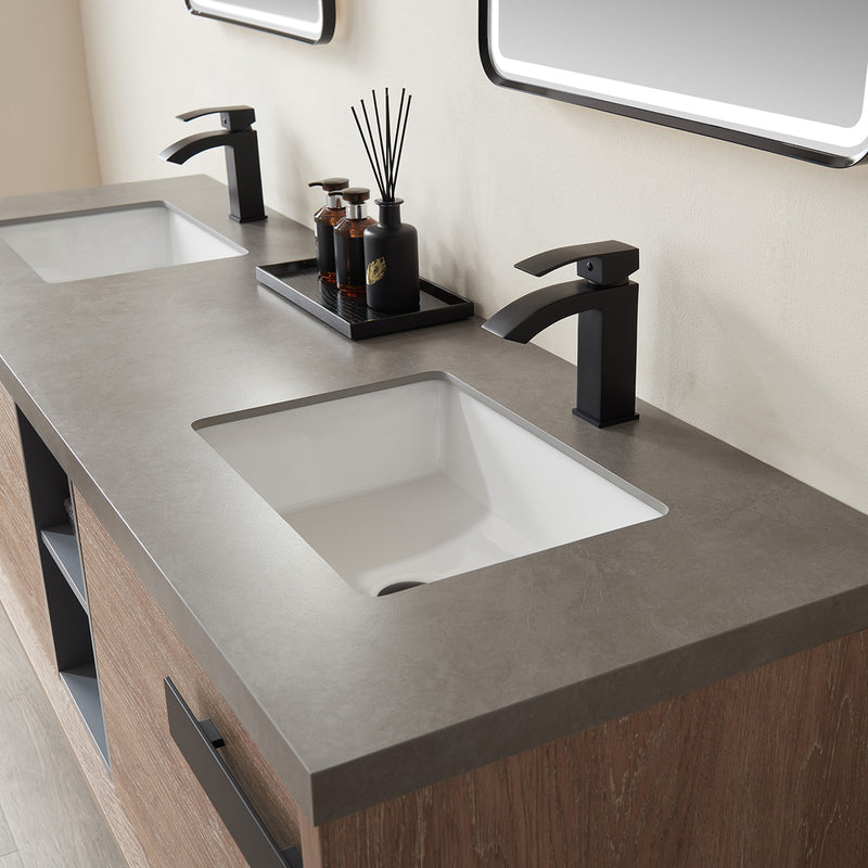 Vinnova Design Carcastillo 72" Double Sink Bath Vanity Oak with Grey Sintered Stone Top