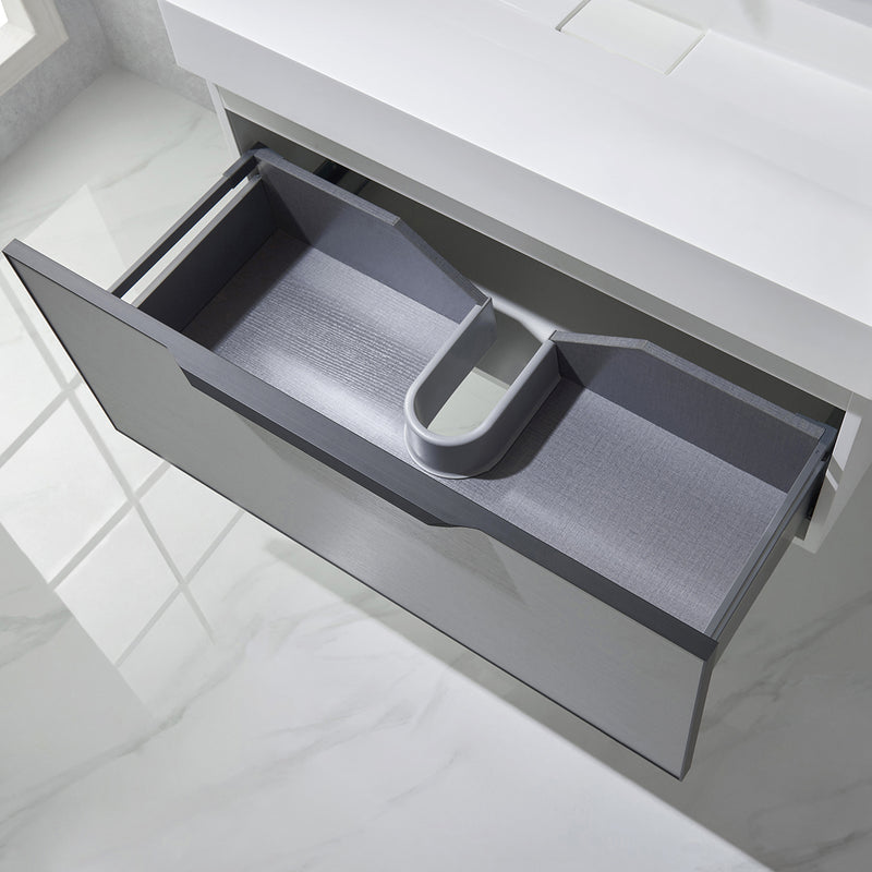 Vinnova Design Vegadeo 36" Single Sink Bath Vanity in Grey with White One-Piece Composite Stone Sink Top and Mirror