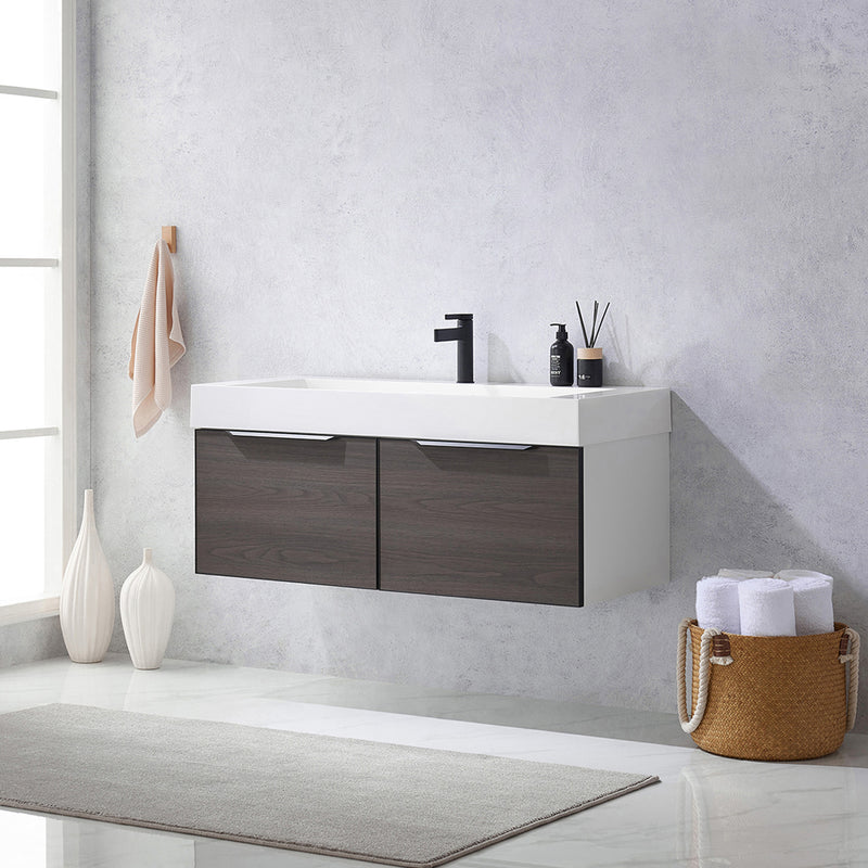 Vinnova Design Vegadeo 48" Single Sink Bath Vanity in Grey with White One-Piece Composite Stone Sink Top and Mirror