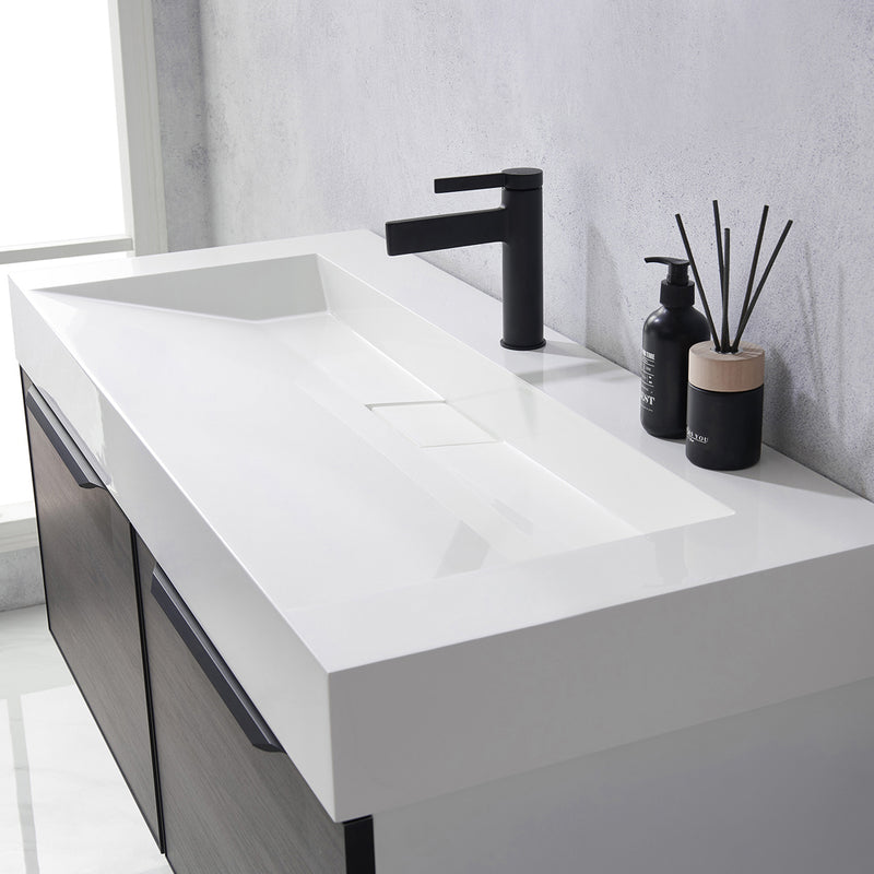 Vinnova Design Vegadeo 48" Single Sink Bath Vanity in Grey with White One-Piece Composite Stone Sink Top and Mirror