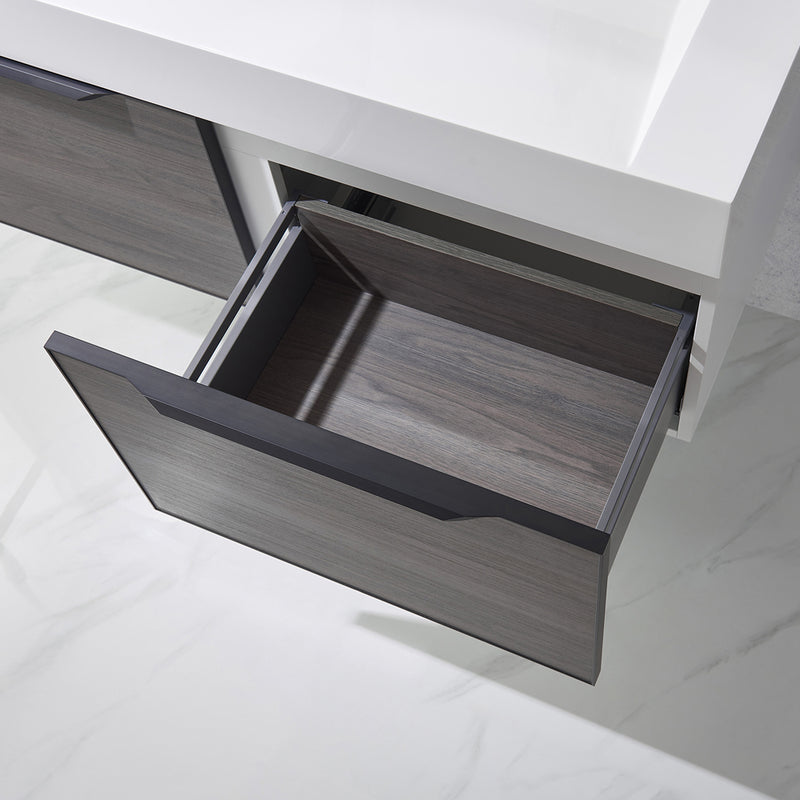 Vinnova Design Vegadeo 48" Single Sink Bath Vanity in Grey with White One-Piece Composite Stone Sink Top and Mirror