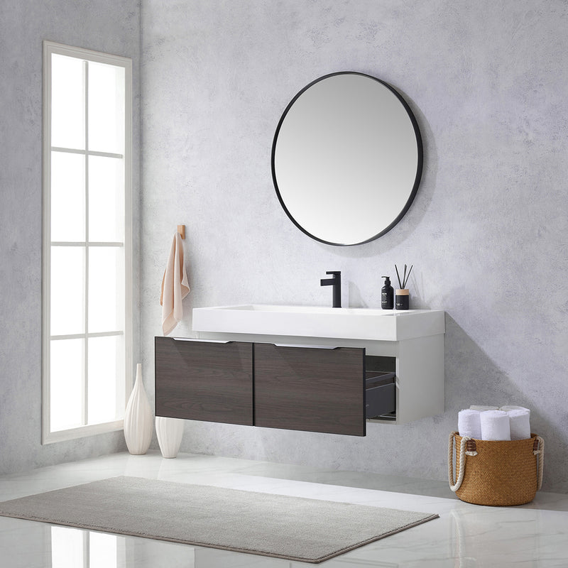 Vinnova Design Vegadeo 48" Single Sink Bath Vanity in Grey with White One-Piece Composite Stone Sink Top and Mirror