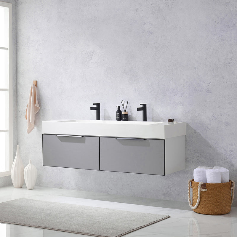 Vinnova Design Vegadeo 60" Double Sink Bath Vanity with White One-Piece Composite Stone Sink Top