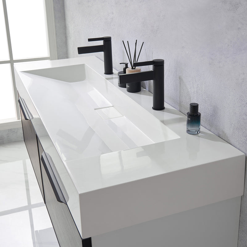 Vinnova Design Vegadeo 60" Double Sink Bath Vanity with White One-Piece Composite Stone Sink Top