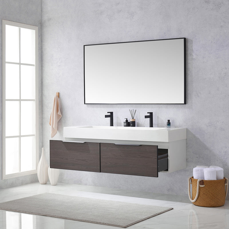 Vinnova Design Vegadeo 60" Double Sink Bath Vanity with White One-Piece Composite Stone Sink Top