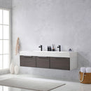 Vinnova Design Vegadeo 72" Double Sink Bath Vanity in Grey with White One-Piece Composite Stone Sink Top and Mirror