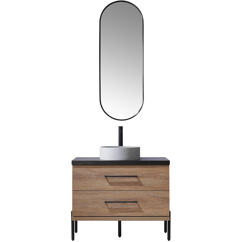 Trento 36" Single Sink-C Bath Vanity in North American Oak with Black Sintered Stone Top with Circular Concrete Sink