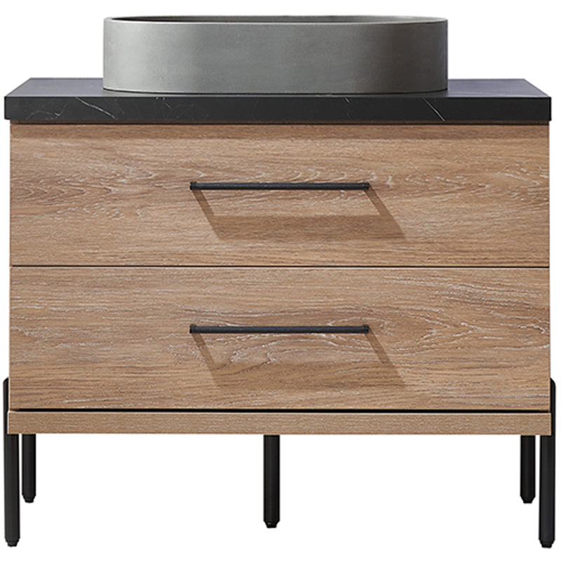 Trento 36" Single Sink-O Bath Vanity in North American Oak with Black Sintered Stone Top with Oval Concrete Sink