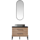 Trento 36" Single Sink-O Bath Vanity in North American Oak with Black Sintered Stone Top with Oval Concrete Sink