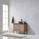 Trento 36" Single Sink-R Bath Vanity in North American Oak with Black Sintered Stone Top with Circular Concrete Sink