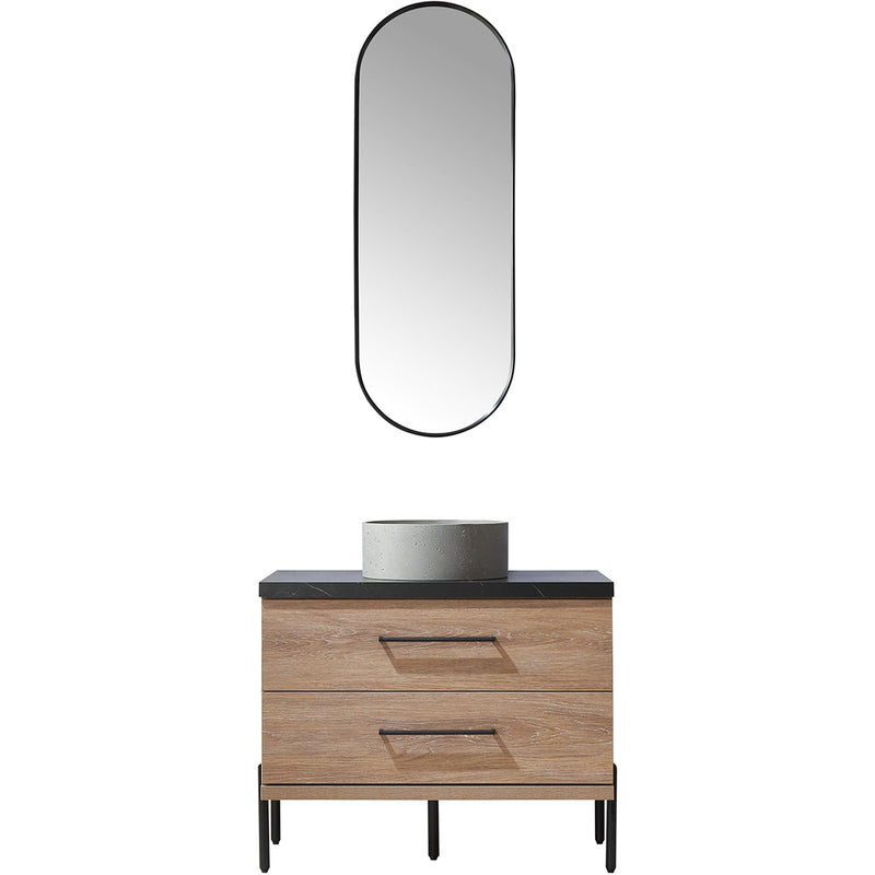 Trento 36" Single Sink-R Bath Vanity in North American Oak with Black Sintered Stone Top with Circular Concrete Sink