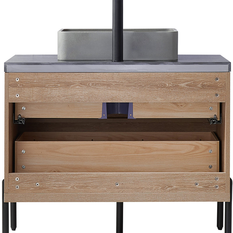 Trento 36" Single Sink-S Bath Vanity in North American Oak with Black Sintered Stone Top with Rectangular Concrete Sink