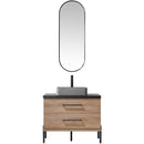 Trento 36" Single Sink-S Bath Vanity in North American Oak with Black Sintered Stone Top with Rectangular Concrete Sink