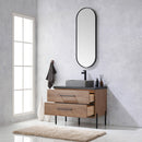 Trento 36" Single Sink-S Bath Vanity in North American Oak with Black Sintered Stone Top with Rectangular Concrete Sink