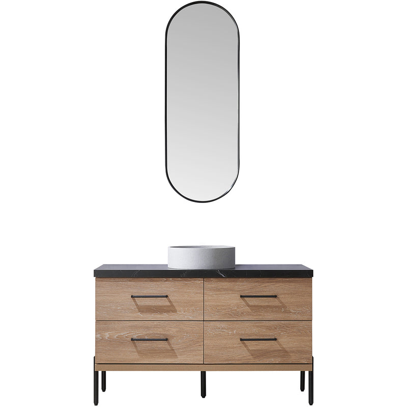 Trento 48" Single Sink-Bath Vanity in North American Oak with Black Sintered Stone Top with Circular Concrete Sink