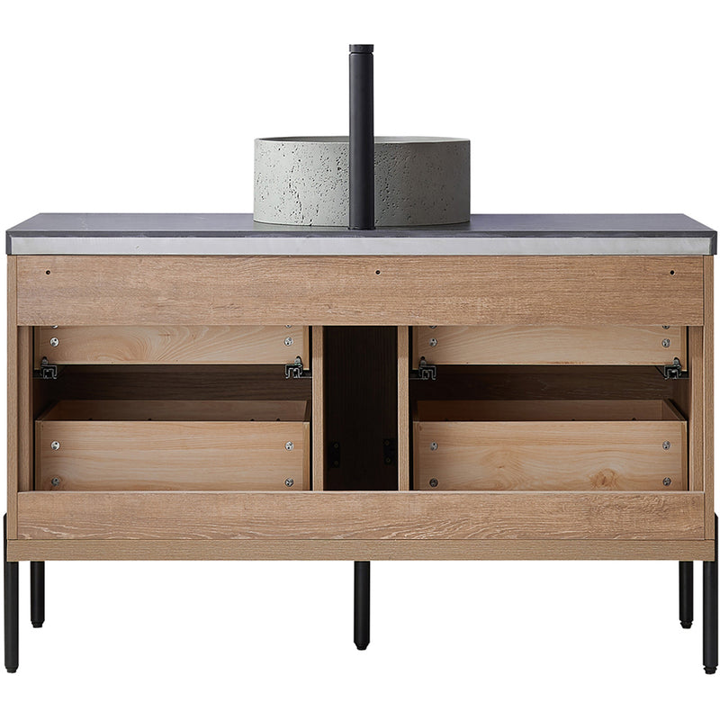 Trento 48" Single Sink-Bath Vanity in North American Oak with Black Sintered Stone Top Circular Concrete Sink