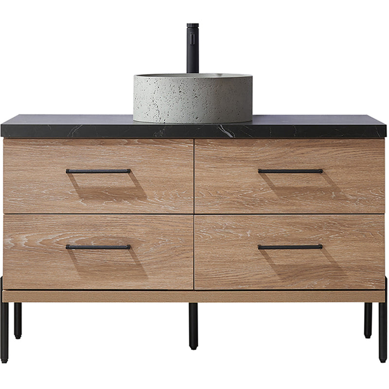 Trento 48" Single Sink-Bath Vanity in North American Oak with Black Sintered Stone Top Circular Concrete Sink