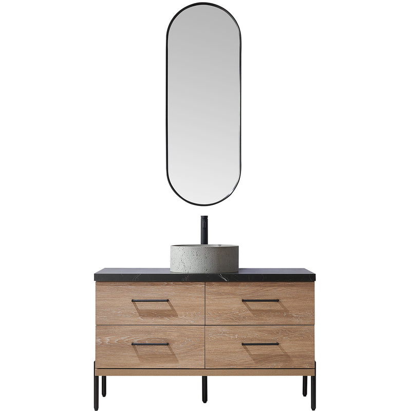 Trento 48" Single Sink-Bath Vanity in North American Oak with Black Sintered Stone Top Circular Concrete Sink