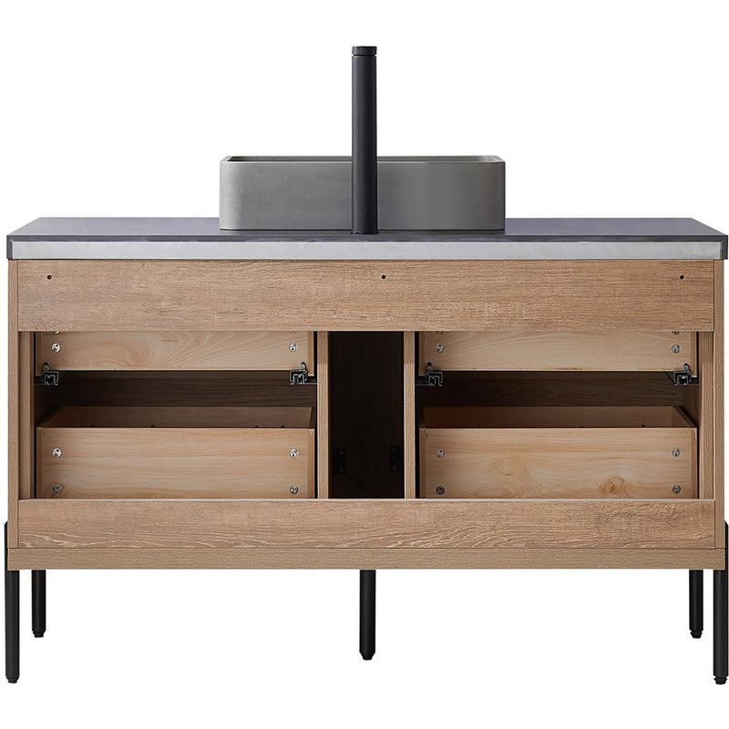 Trento 48" Single Sink-Bath Vanity in North American Oak with Black Sintered Stone Top Rectangular Concrete Sink