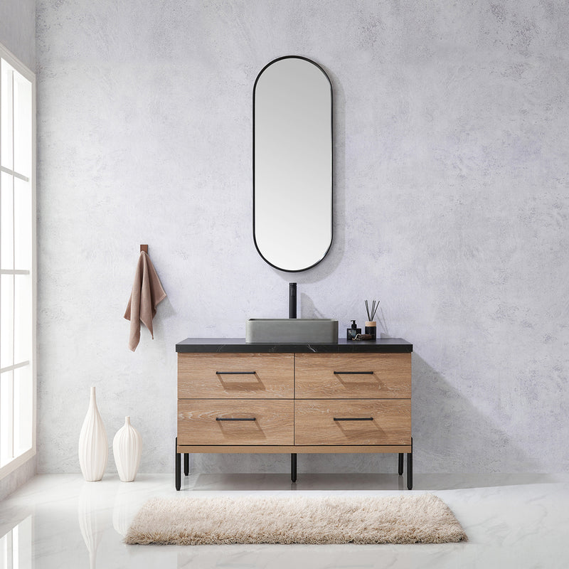 Trento 48" Single Sink-Bath Vanity in North American Oak with Black Sintered Stone Top Rectangular Concrete Sink