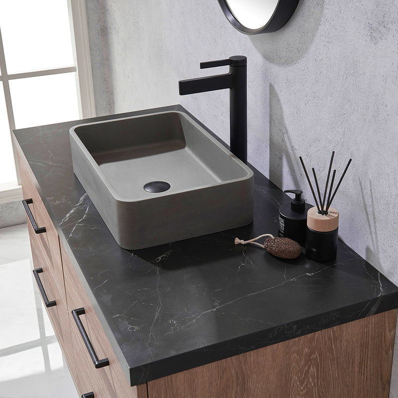 Trento 48" Single Sink-Bath Vanity in North American Oak with Black Sintered Stone Top Rectangular Concrete Sink