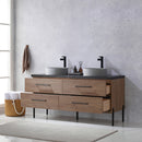 Trento 60" Double Sink-C Bath Vanity in North American Oak with Black Sintered Stone Top Circular Concrete Sink