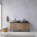 Trento 60" Double Sink-O Bath Vanity in North American Oak with Black Sintered Stone Top Oval Concrete Sink