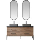 Trento 60" Double Sink-Bath Vanity in North American Oak with Black Sintered Stone Top Rectangular Concrete Sink