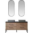 Trento 60" Double Sink-Bath Vanity in North American Oak with Black Sintered Stone Top Rectangular Concrete Sink