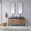 Trento 60" Double Sink-Bath Vanity in North American Oak with Black Sintered Stone Top Rectangular Concrete Sink