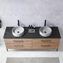 Trento 72" Double Sink-C Bath Vanity in North American Oak with Black Sintered Stone Top Circular Concrete Sink