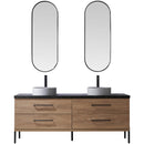 Trento 72" Double Sink-C Bath Vanity in North American Oak with Black Sintered Stone Top Circular Concrete Sink