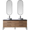 Trento 72" Double Sink-C Bath Vanity in North American Oak with Black Sintered Stone Top Circular Concrete Sink