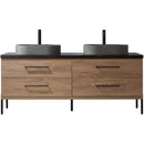 Trento 72" Double Sink-O Bath Vanity in North American Oak with Black Sintered Stone Top Oval Concrete Sink