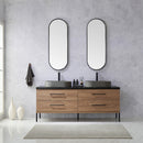 Trento 72" Double Sink-O Bath Vanity in North American Oak with Black Sintered Stone Top Oval Concrete Sink