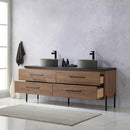 Trento 72" Double Sink-R Bath Vanity in North American Oak with Black Sintered Stone Top Circular Concrete Sink