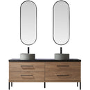 Trento 72" Double Sink-R Bath Vanity in North American Oak with Black Sintered Stone Top Circular Concrete Sink