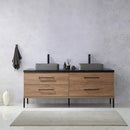 Trento 72" Double Sink-S Bath Vanity in North American Oak with Black Sintered Stone Top Rectangular Concrete Sink