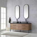 Trento 72" Double Sink-S Bath Vanity in North American Oak with Black Sintered Stone Top Rectangular Concrete Sink