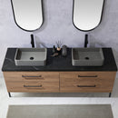 Trento 72" Double Sink-S Bath Vanity in North American Oak with Black Sintered Stone Top Rectangular Concrete Sink