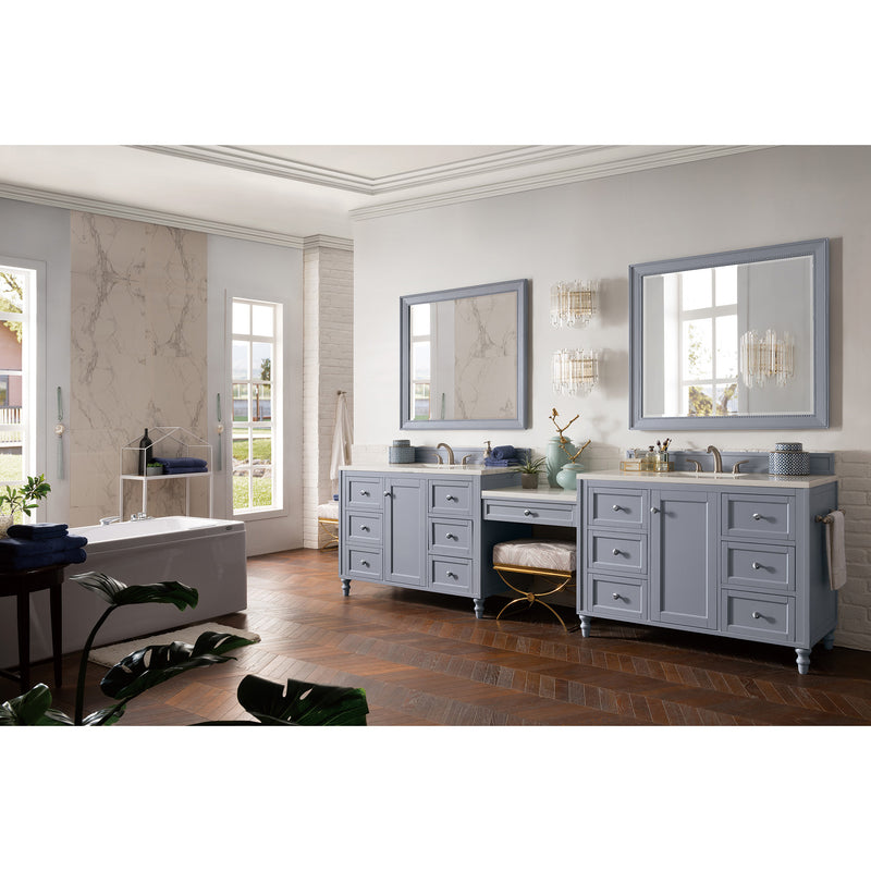 James Martin Copper Cove Encore 122" Double Vanity Set Silver Gray with Makeup Table 3 cm Arctic Fall Solid Surface Top 301-V122-SL-DU-3AF