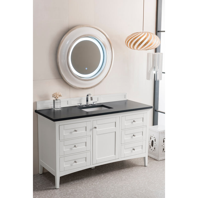 James Martin Palisades 60" Single Vanity Bright White with 3 cm Charcoal Soapstone Quartz Top 527-V60S-BW-3CSP